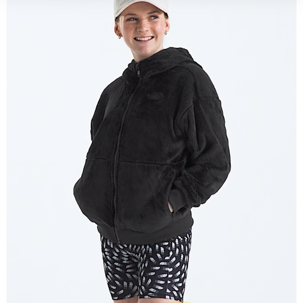 North face kids full zip black fuzzy fleece jacket sz 10/12